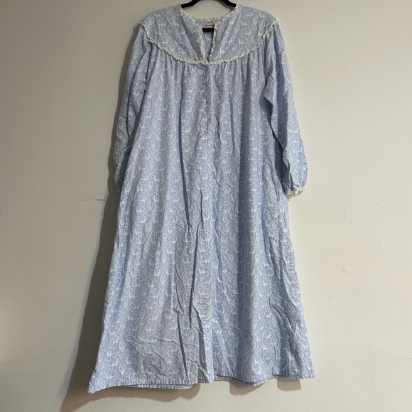 Lanz of Salzburg Long Flannel Nightgown Deer Pattern Blue Size Large - Picture 1 of 11